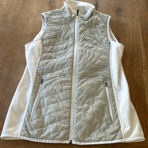 Marmot Vest Size large Quilted Full Zip Gray White Pockets Outdoor - Picture 1 of 6